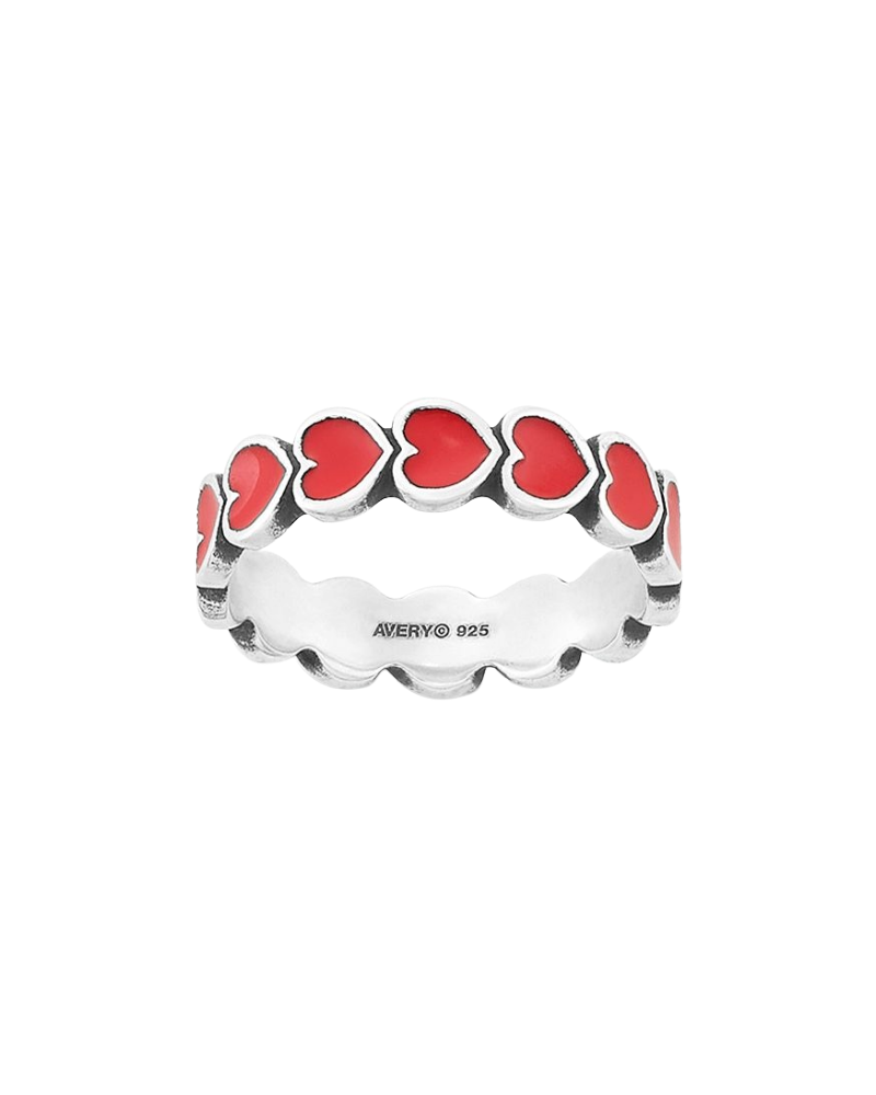 Enamel Red Connected Hearts Ring