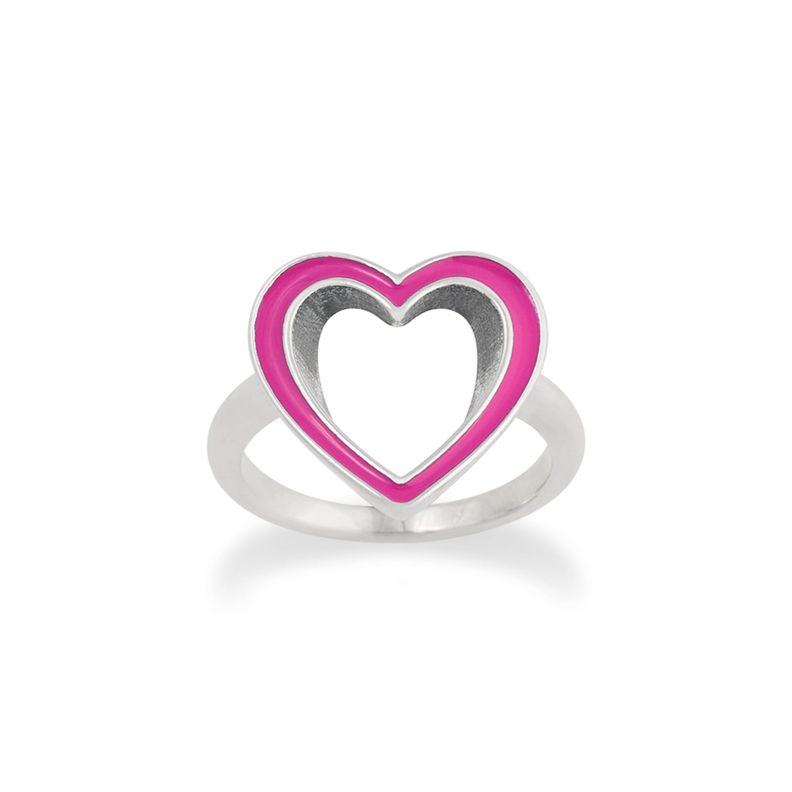 Enamel Pink Open Heart Ring - Image 2